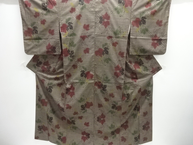 JAPANESE KIMONO / SILK / DORO OSHIMA TSUMUGI / WOVEN IVY LEAVES